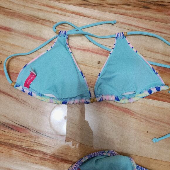 Victoria's Secret Swimsuit Bikini Set Floral Strappy Back Top-M Beaded Bottom-S - Picture 4 of 9